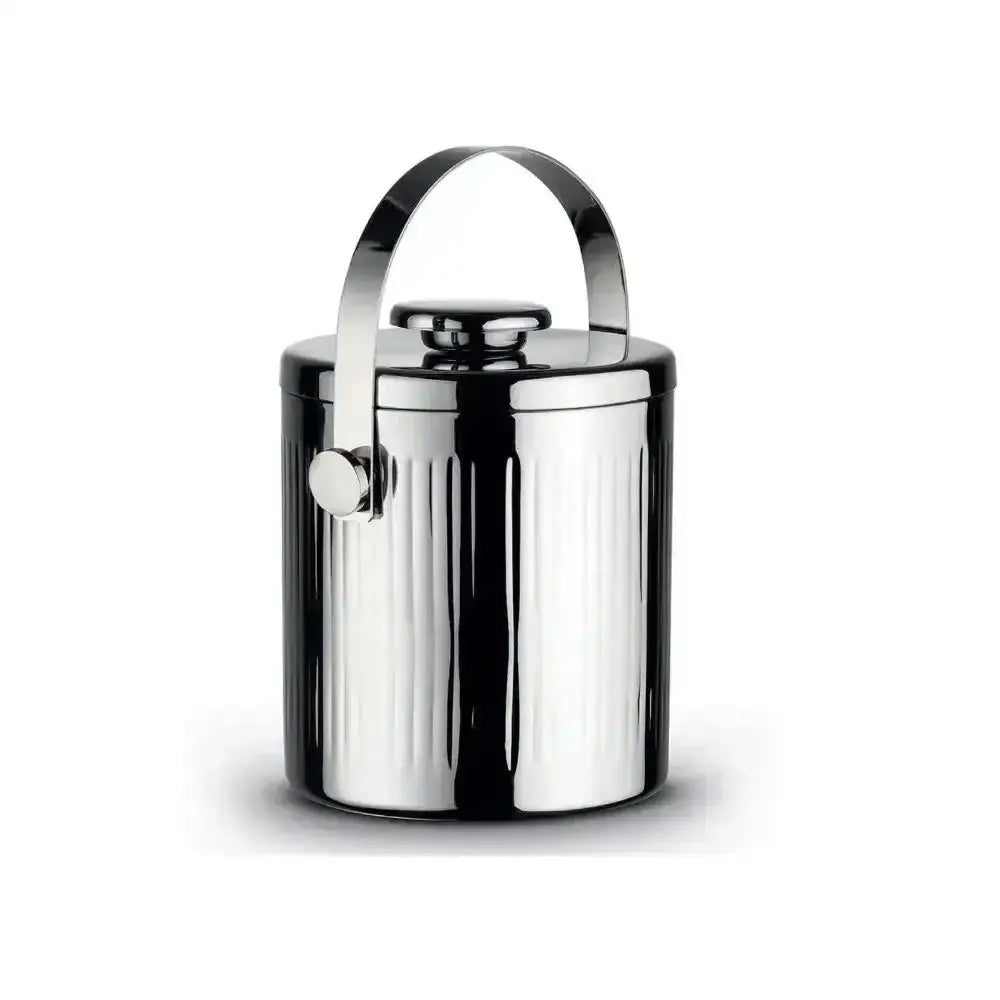 Tiara double walled insulated stainless steel ice bucket with mirror finish vertical ridges and curved handle 2.8L
