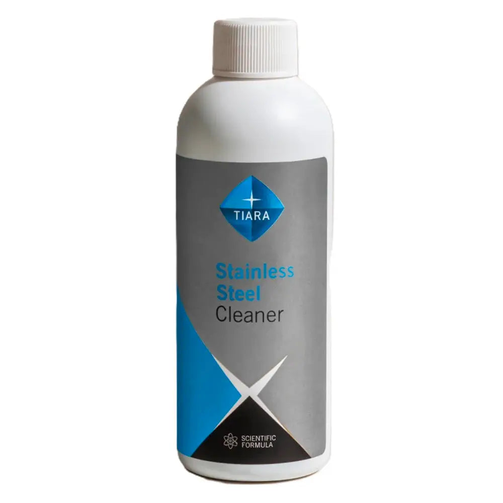 Bottle of Tiara Stainless Steel Cleaner on a white background
