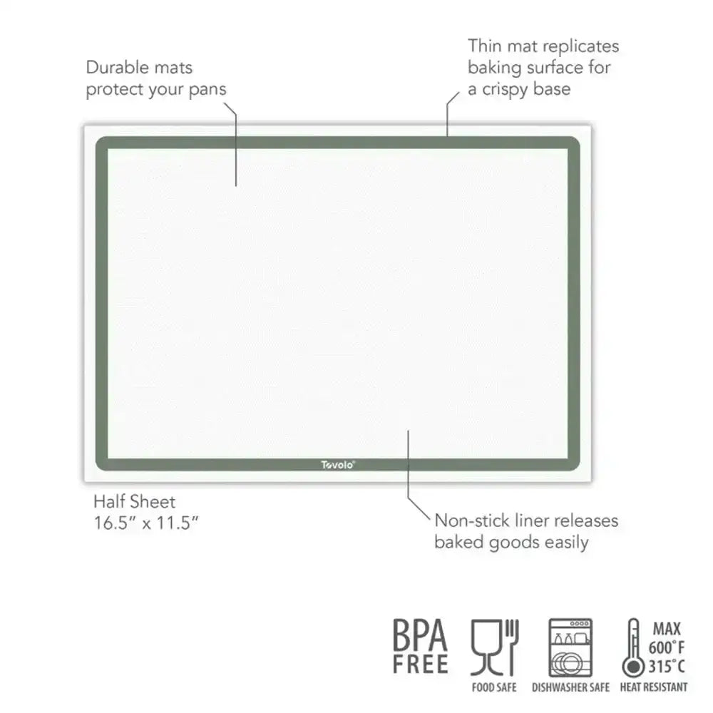 Tevolio baking mat with features labeled on a white background