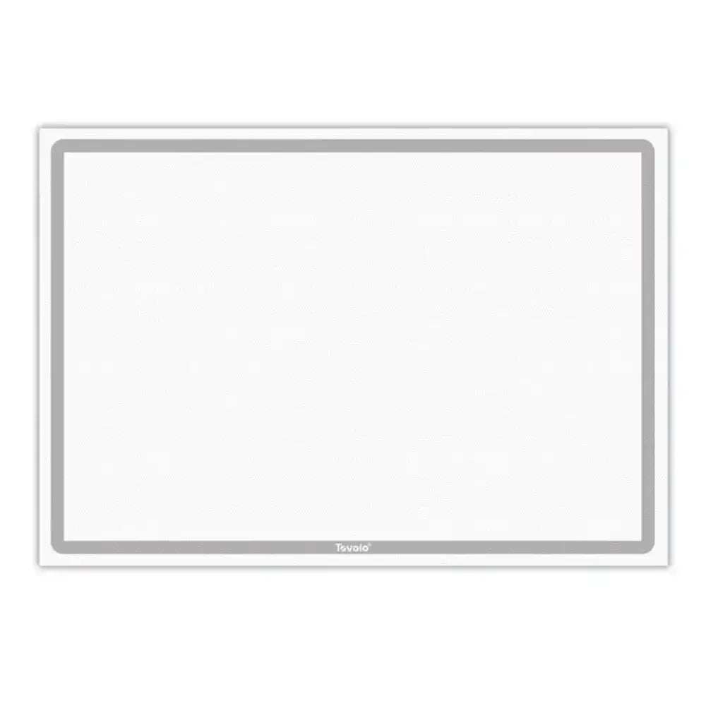 Rectangular white baking mat with a silver border on a white background