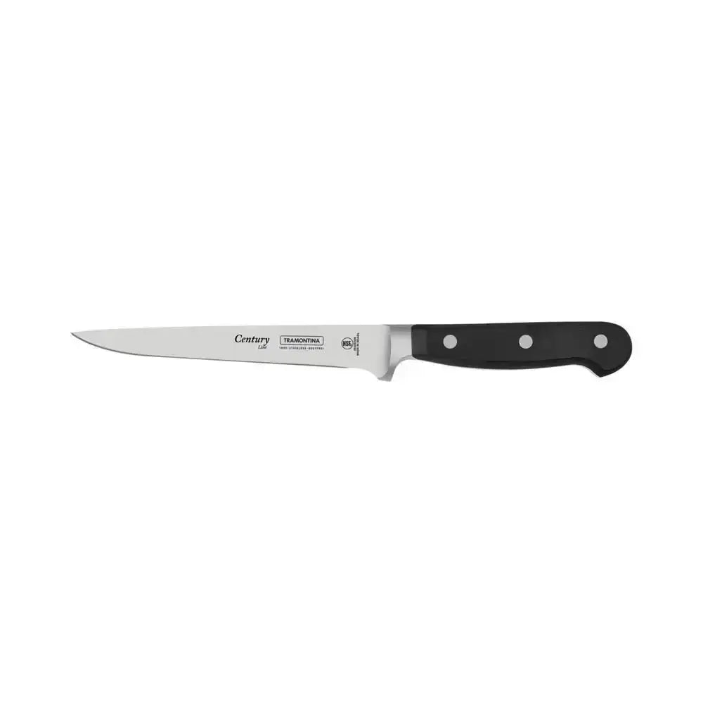 Butcher knife with a black handle on a white background