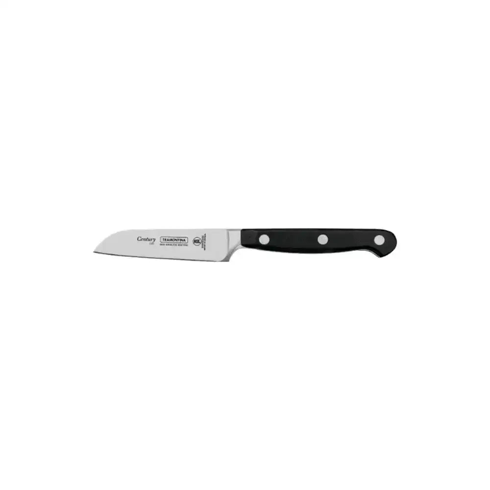 Knife with a black handle on a white background