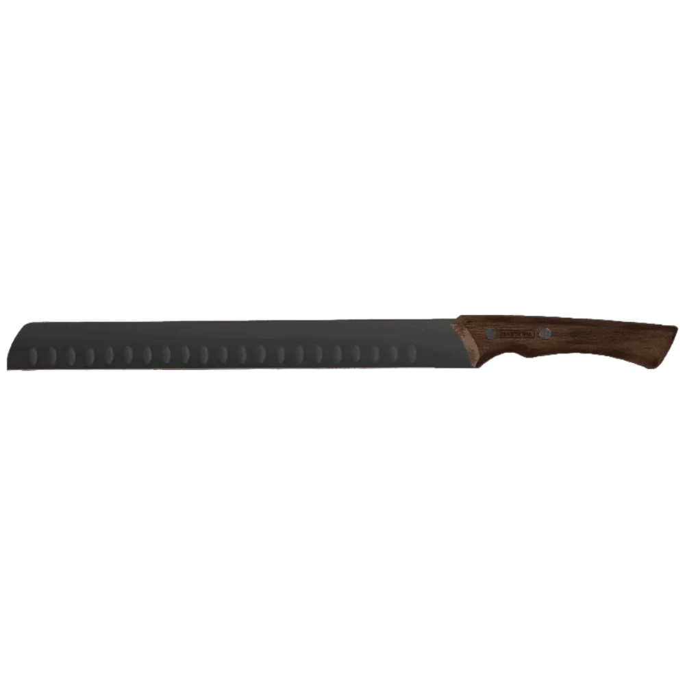 Long knife with a wooden handle on a white background