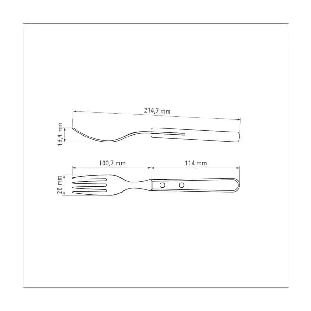 Measurement chart of a fork on a white background