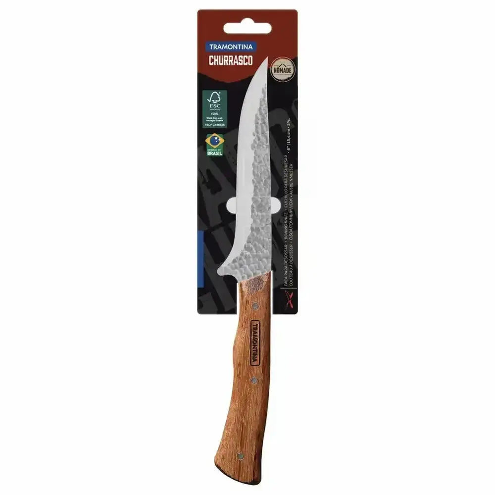 Tramontina butcher knife with wooden handle on a white background