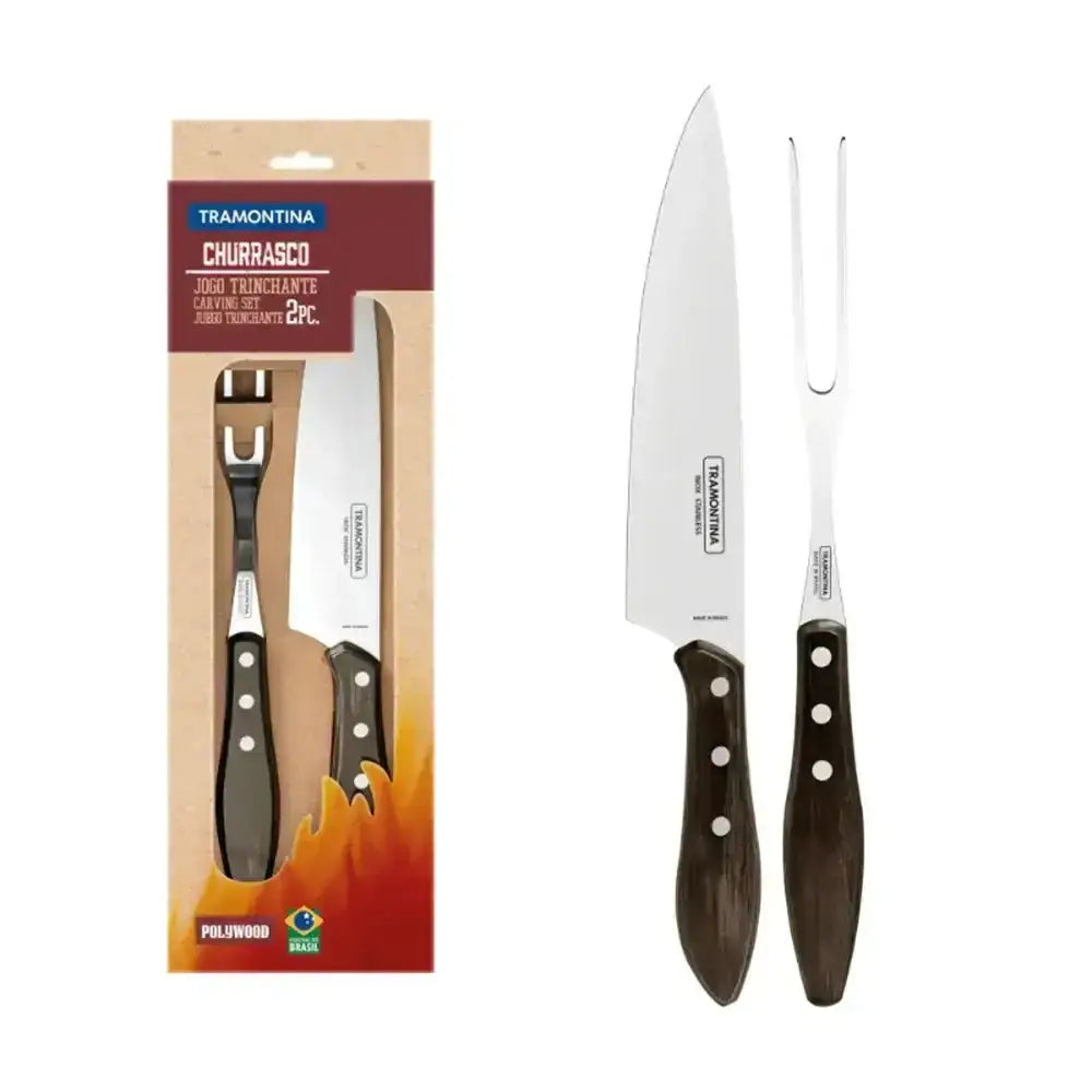 Tramontina Churrasco knife set with packaging on a white background