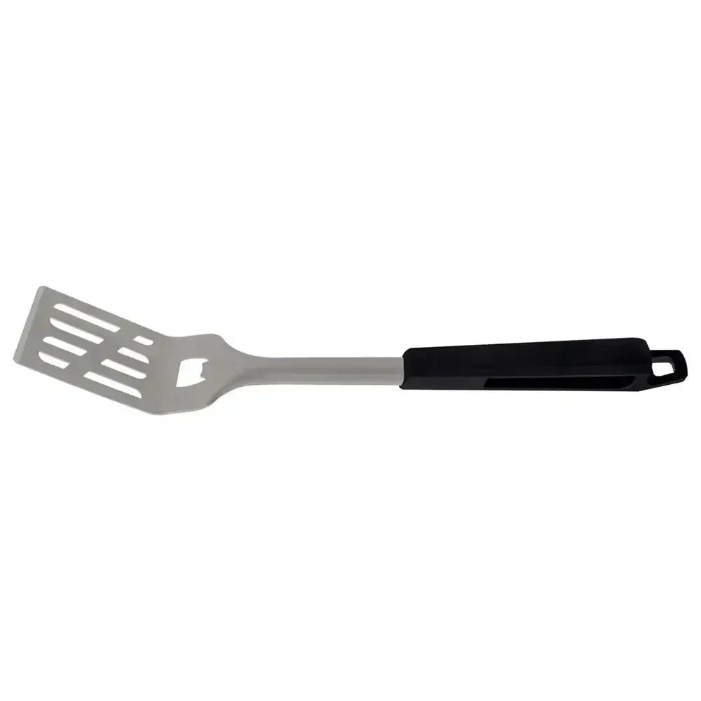 Spatula with black handle on a white background