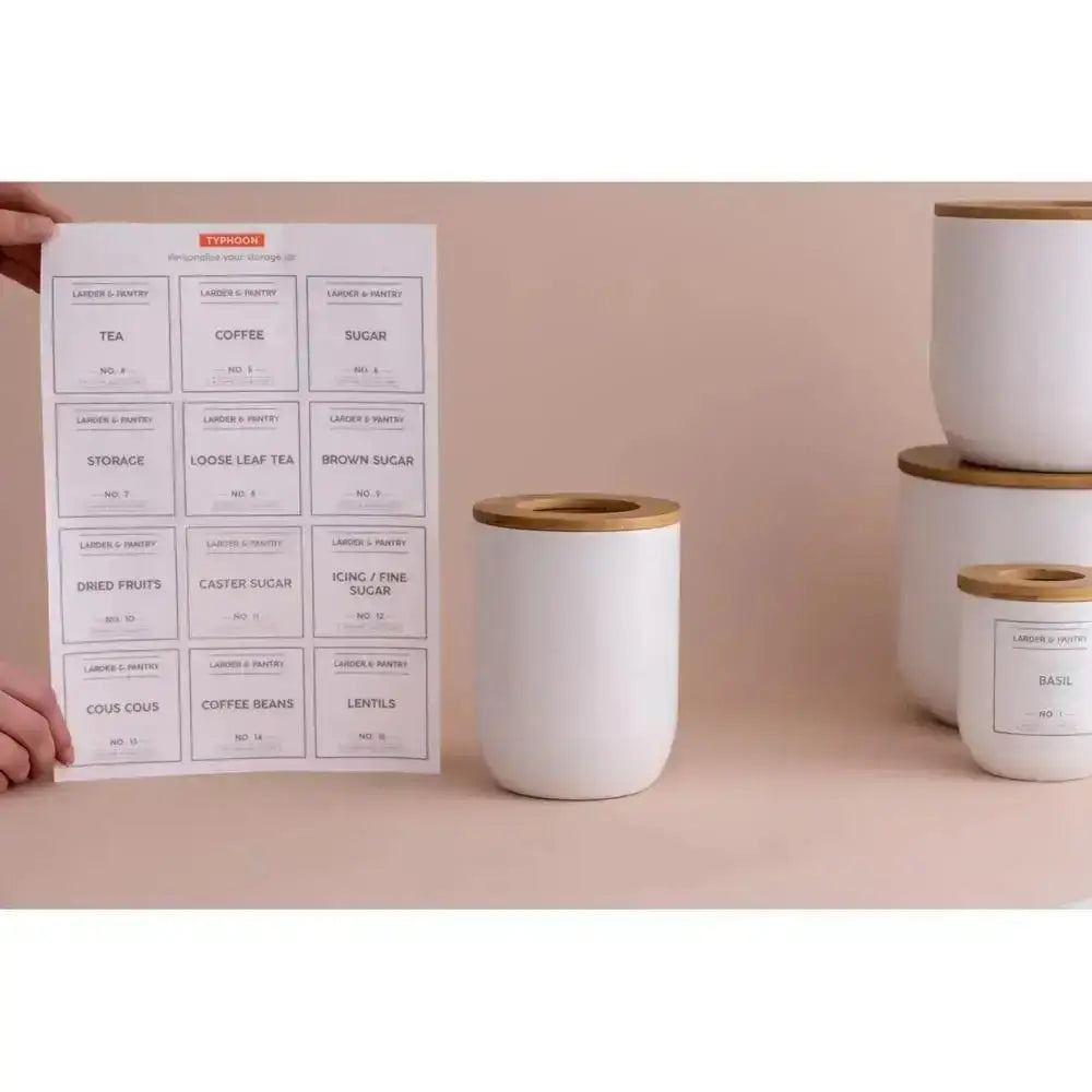 White ceramic typhoon eden canister small 500ml with bamboo lid for kitchen storage and organization