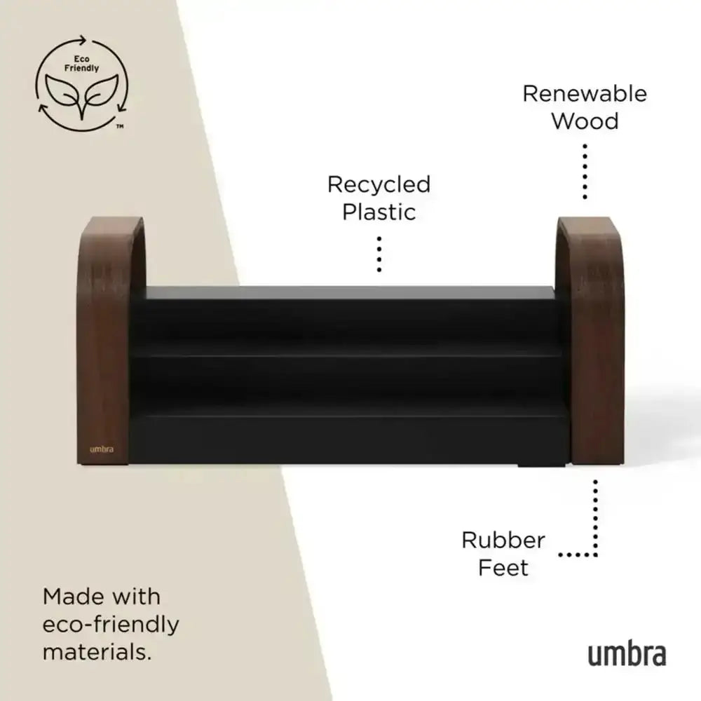 Umbra product with eco-friendly material labels on a white background