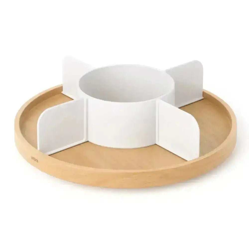 Wooden lazy susan on a white background