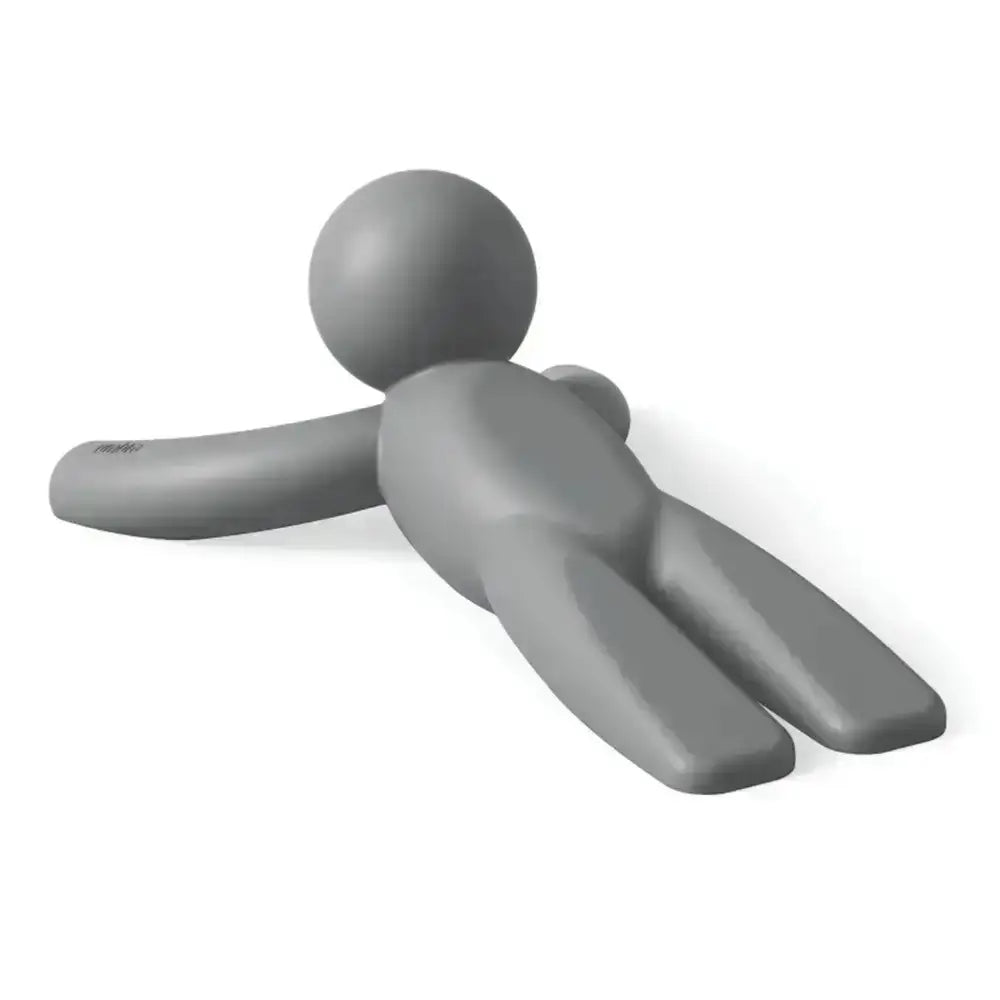 Gray abstract sculpture of a person on a white background