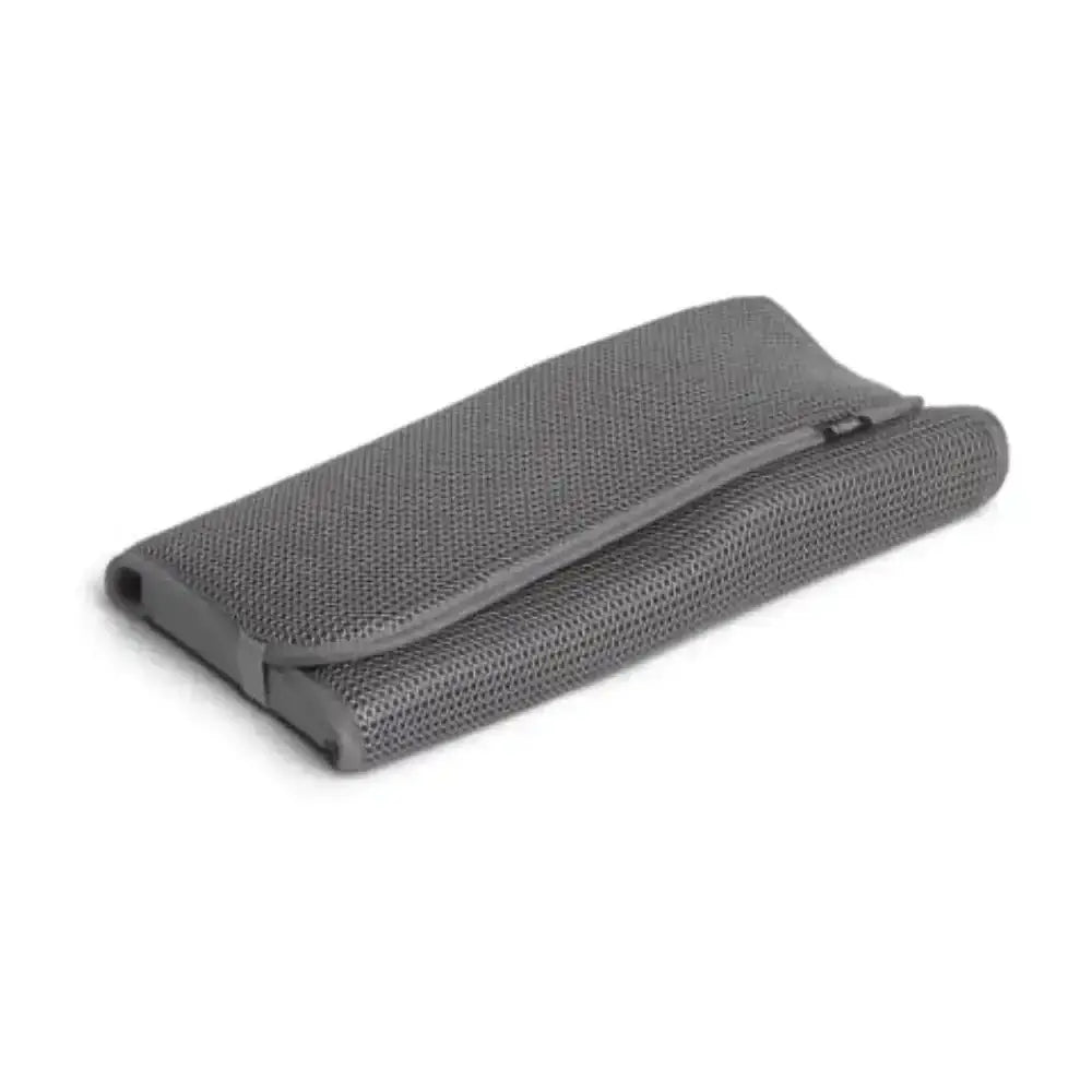 Gray mesh pouch with zipper on a white background