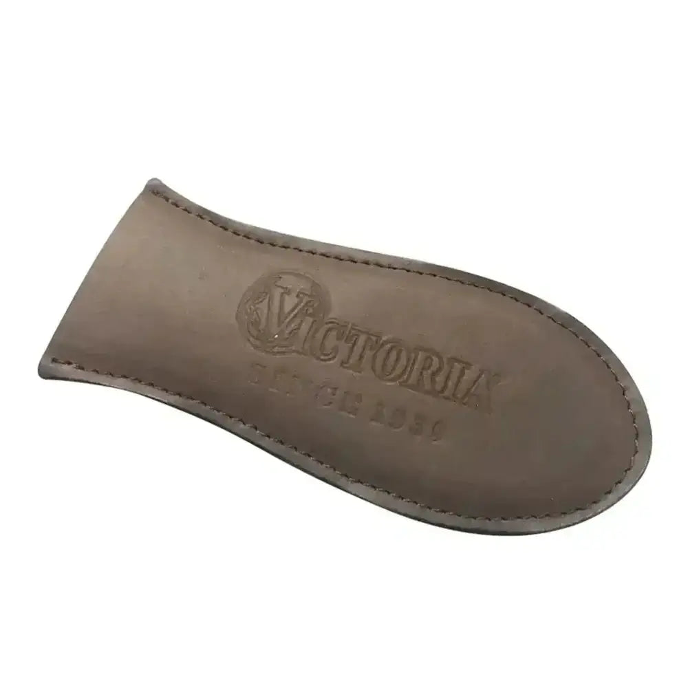 Brown leather golf club head cover with 'Victoria' branding on a white background