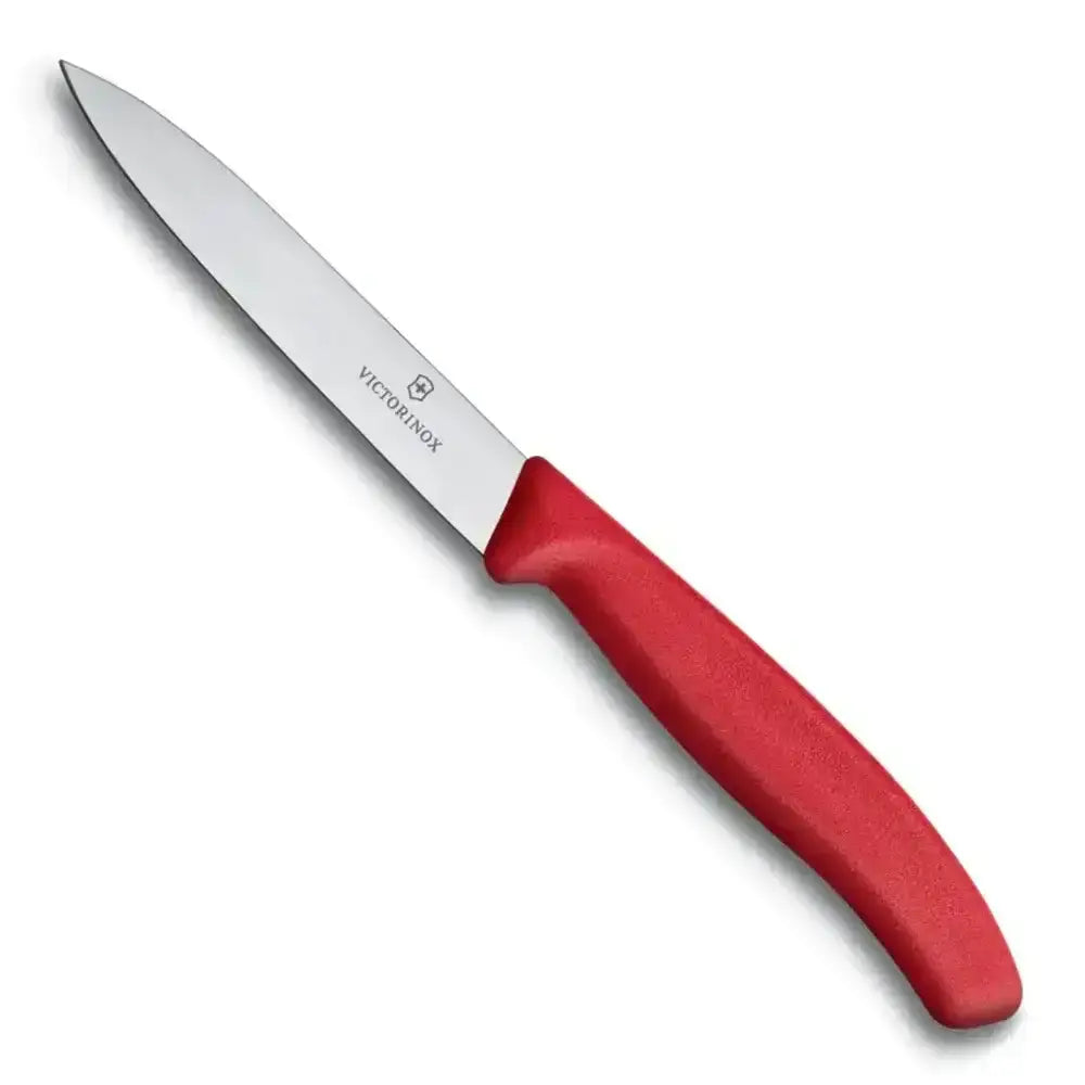 Victorinox knife with a red handle on a white background