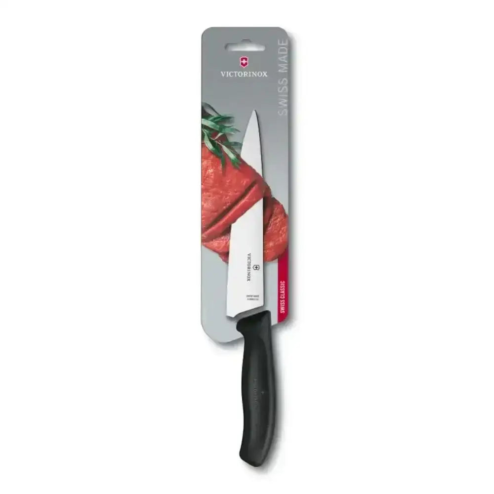 Victorinox knife with black handle on a gray background