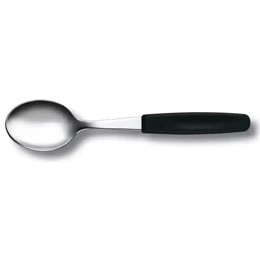 Spoon with black handle on a white background