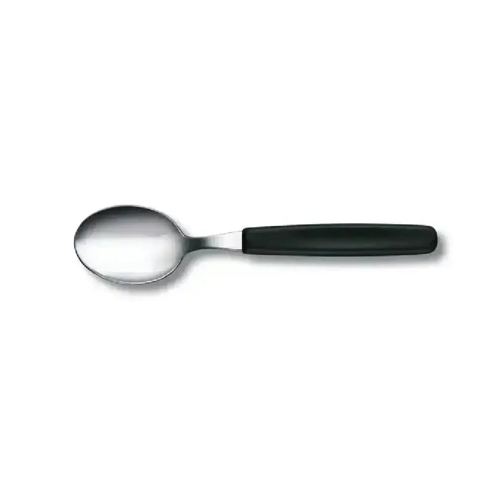 Spoon with black handle on a white background