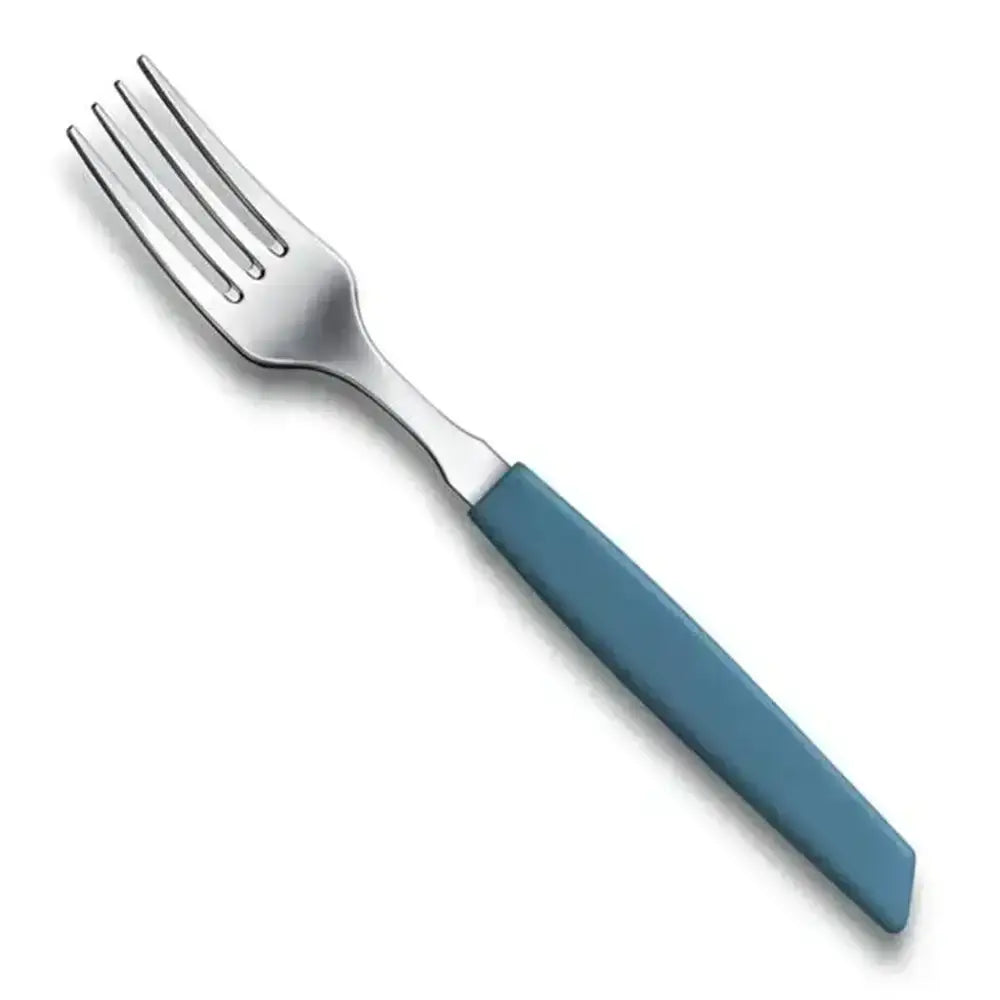 Fork with a blue handle on a white background