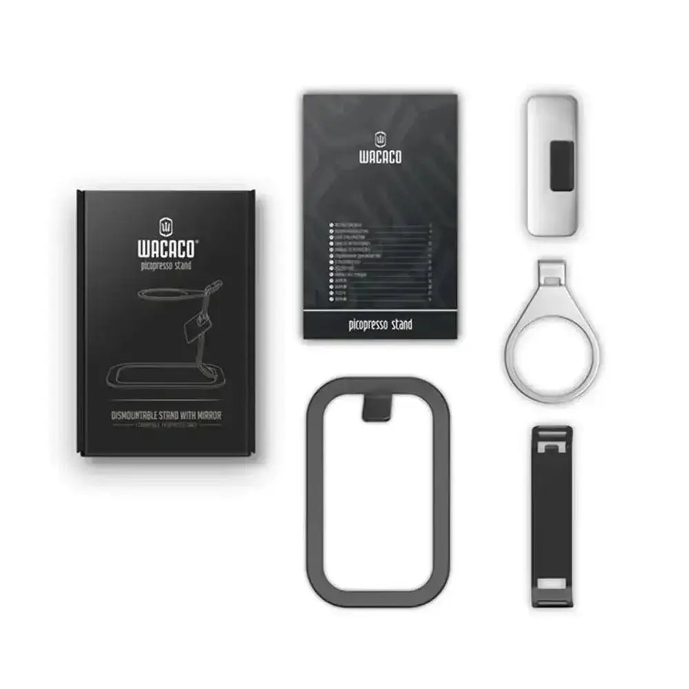 Collection of WACACO products including a stand, holder, and other accessories on a white background.