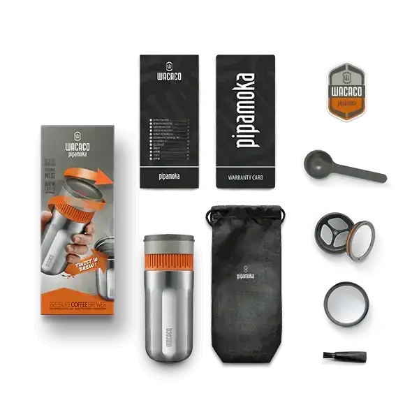 Wacaco Nanopresso coffee maker set with accessories on a white background