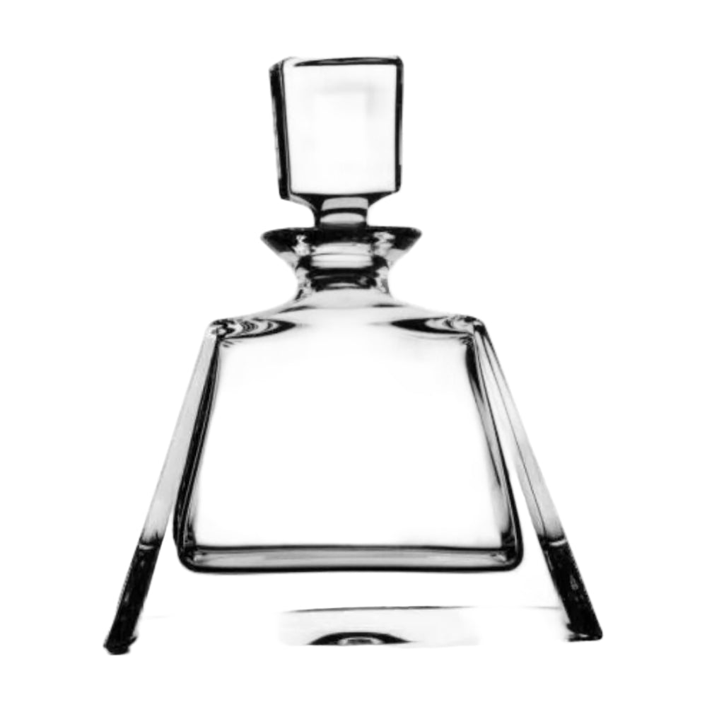 Clear glass decanter on a white background