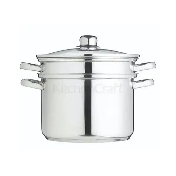 World of Flavours Italian stainless steel double-tiered pasta pot set 20cm 4L with glass lid and rounded handles