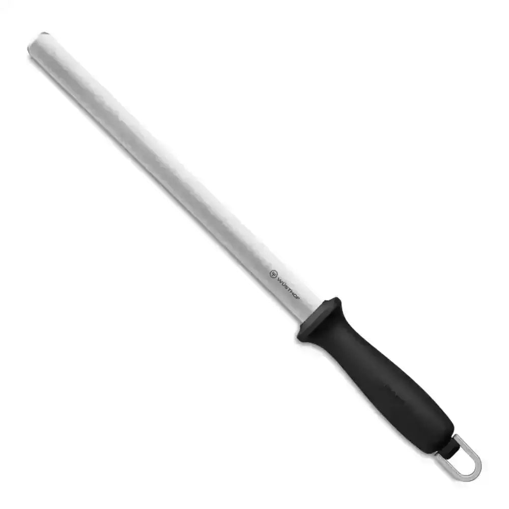 Knife sharpener with black handle on a white background
