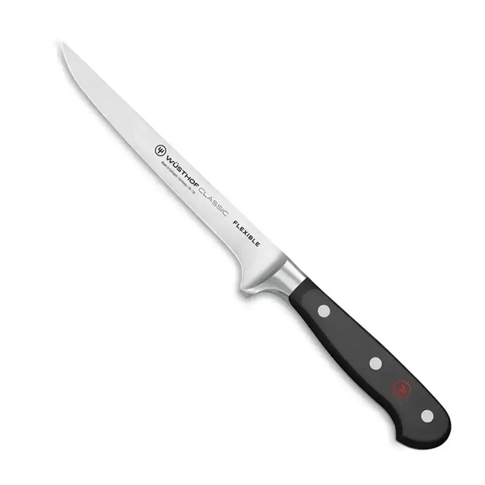 Fishing knife with black handle on a white background