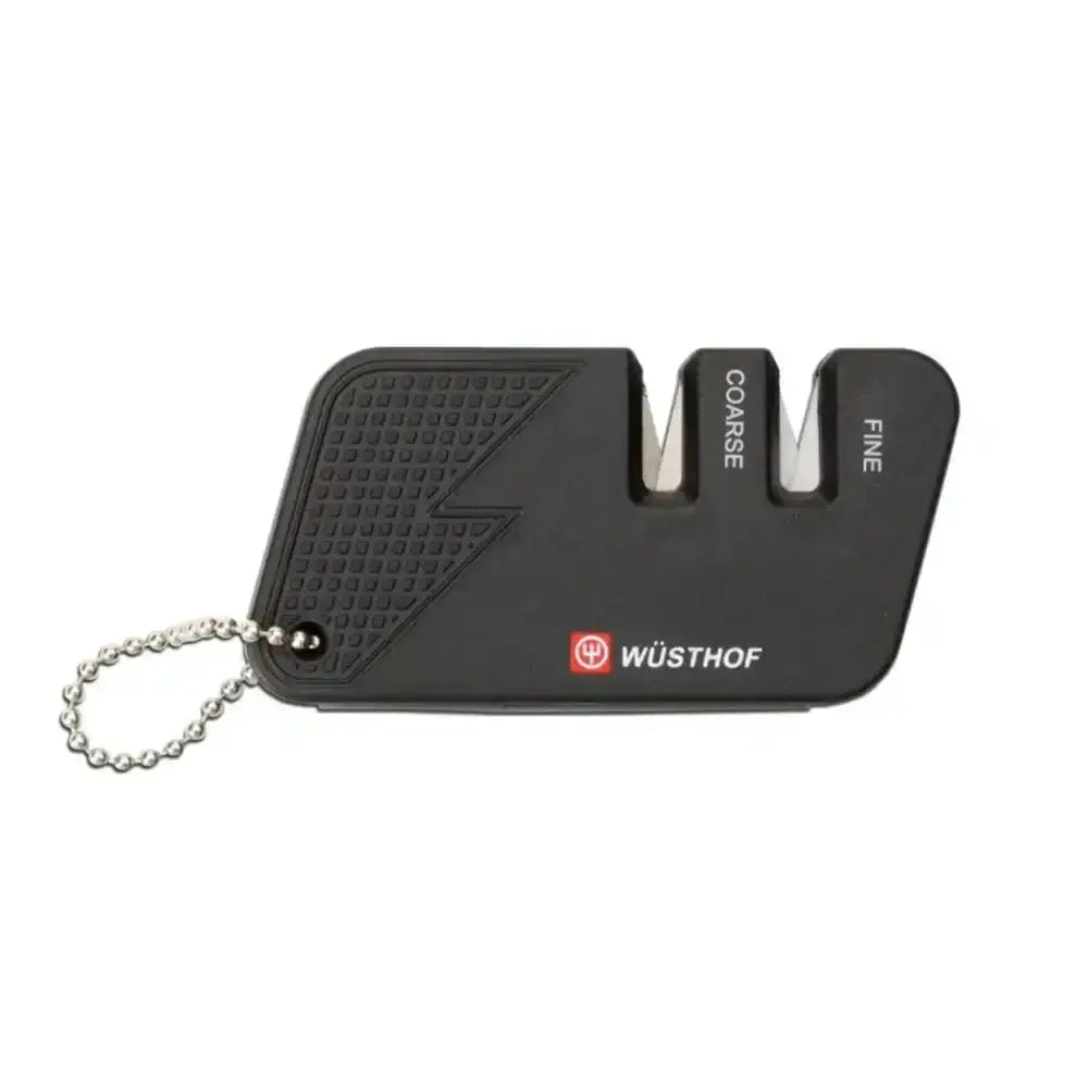 Black Wüsthof knife sharpener on a white background