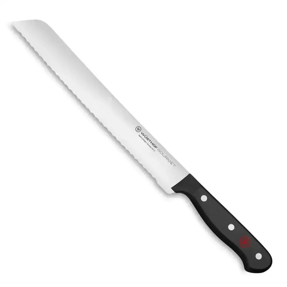 Wusthof Bread knife with a black handle on a white background