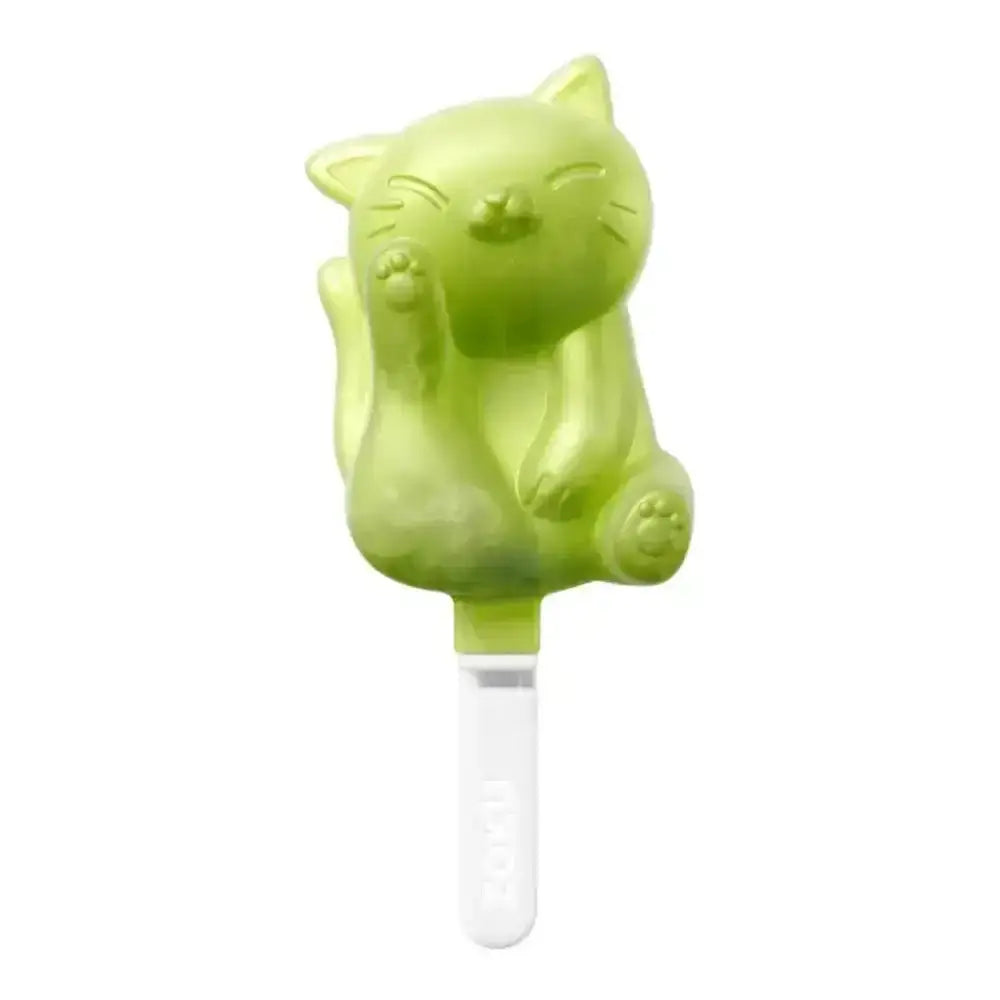 Green cat-shaped popsicle on a white background