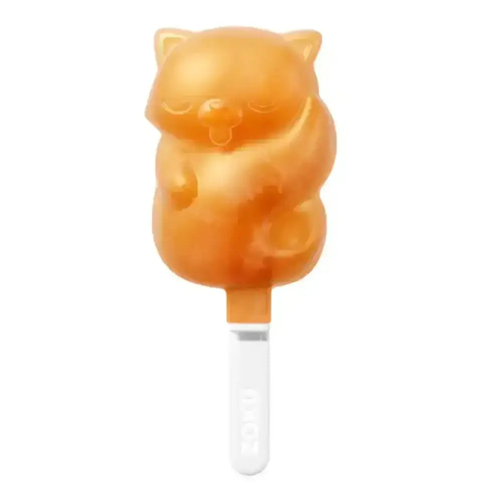 Cat-shaped popsicle with a white stick on a white background
