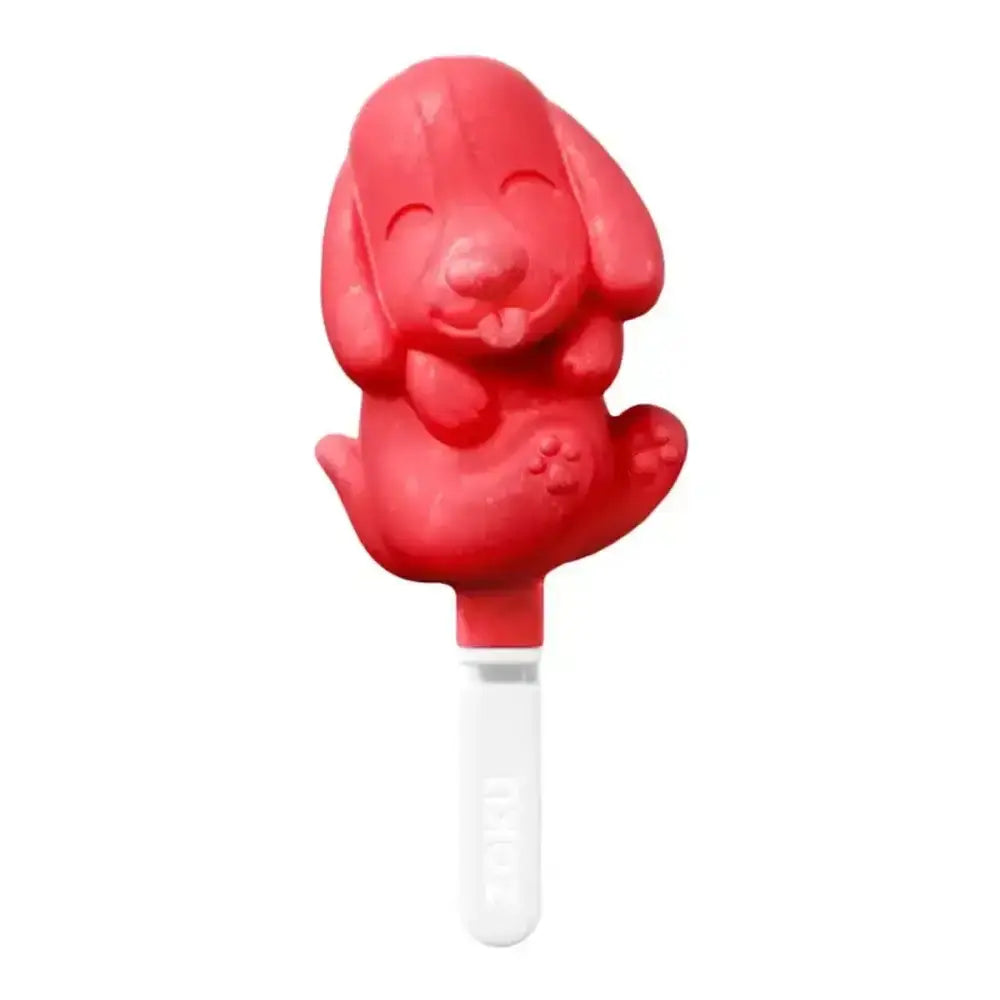 Red dog-shaped popsicle on a white background