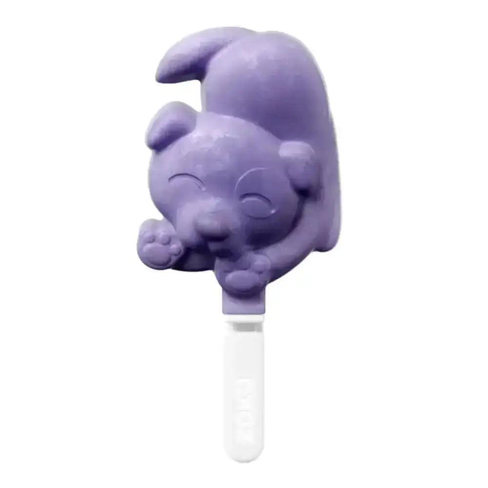 Purple cartoon character on a white background