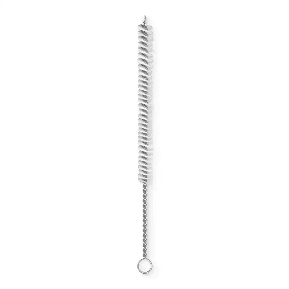 Metallic spiral cleaning brush on a white background