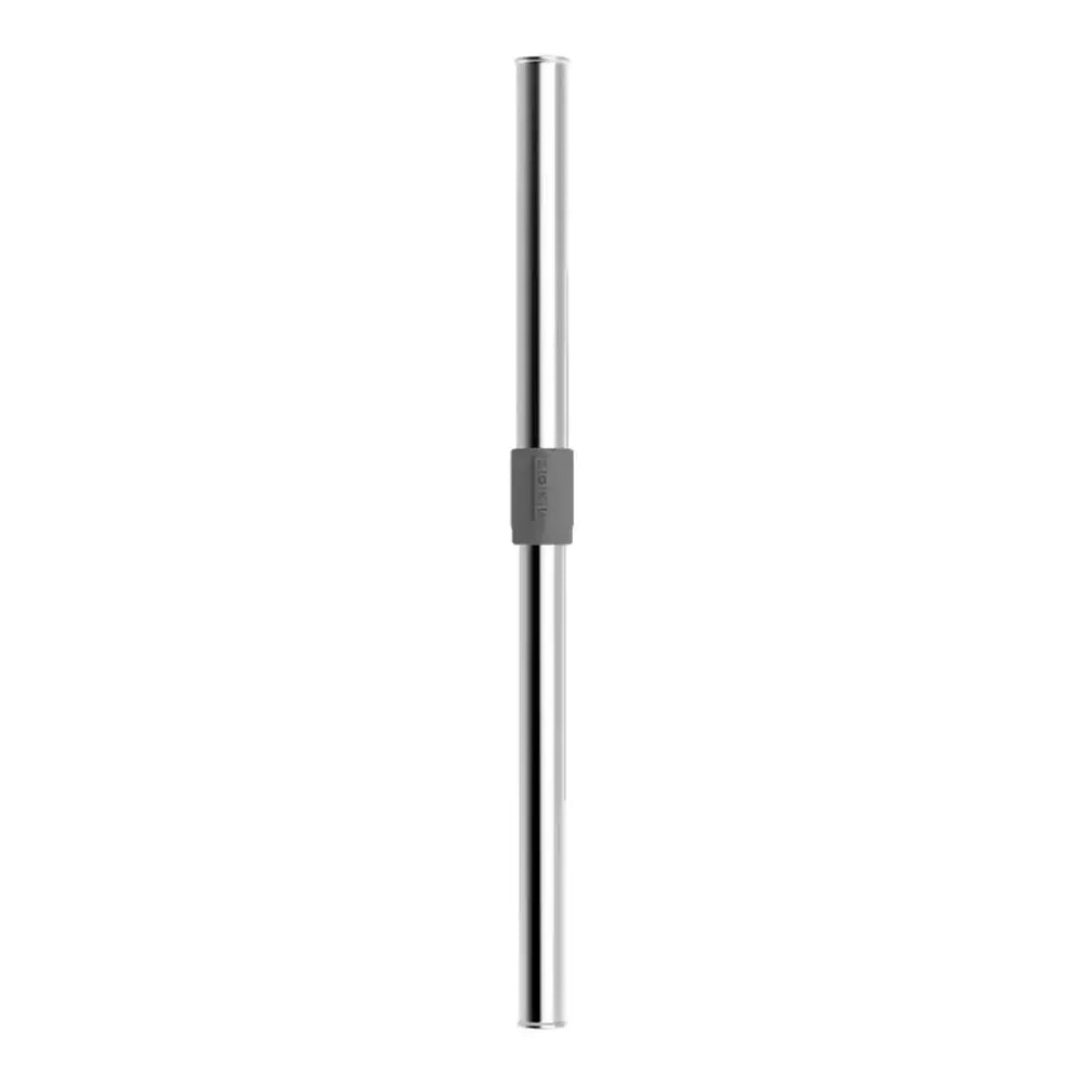 Metallic rod with a gray clip on a white background