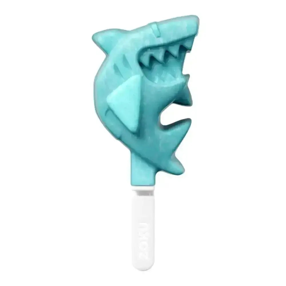 Shark-shaped popsicle mold on a white background