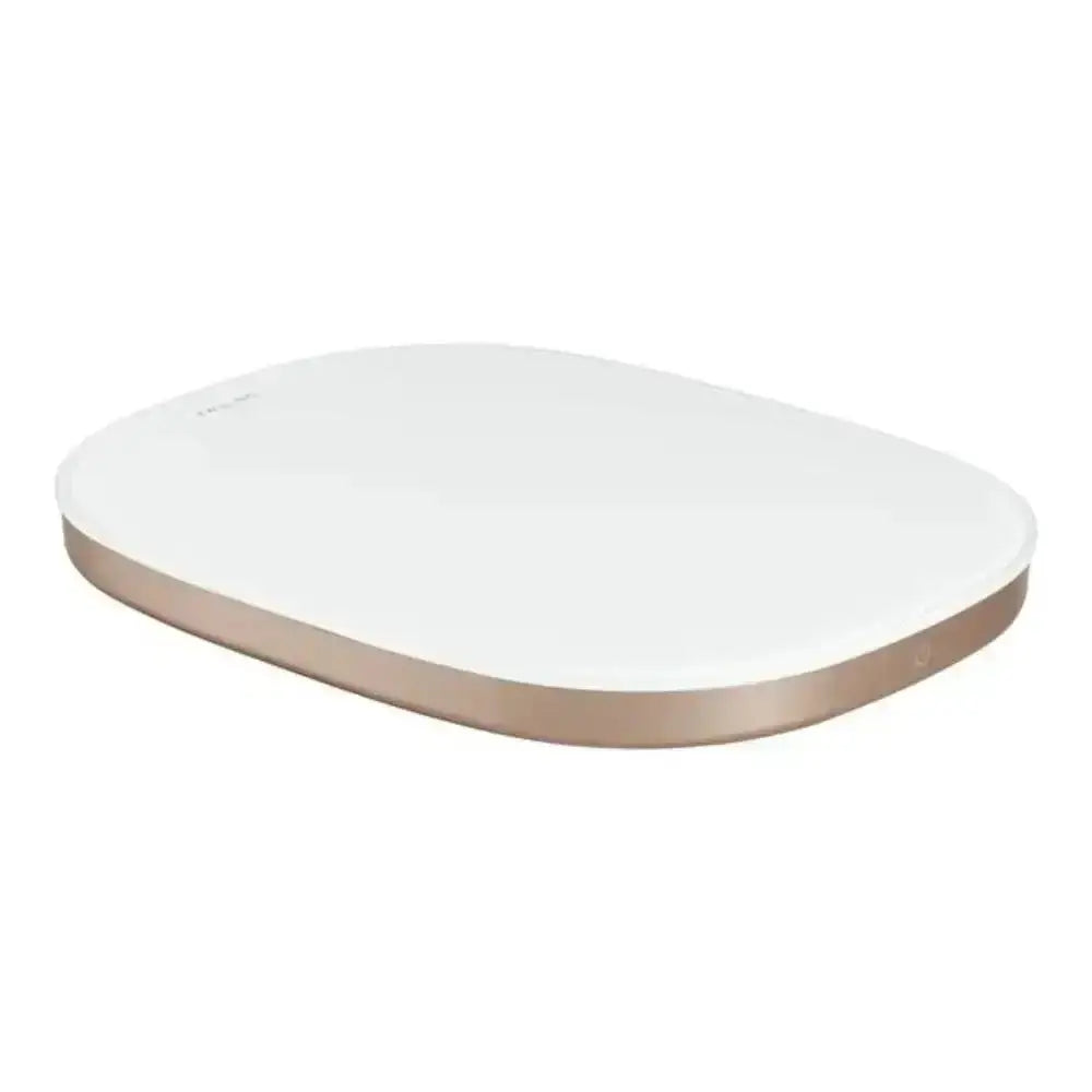White digital scale with a metallic rim on a white background