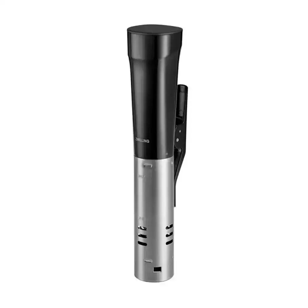 Black and silver handheld device on a white background