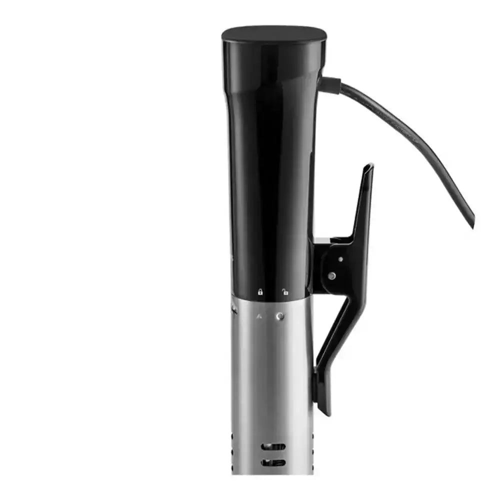 Black and silver electric wine opener on a white background