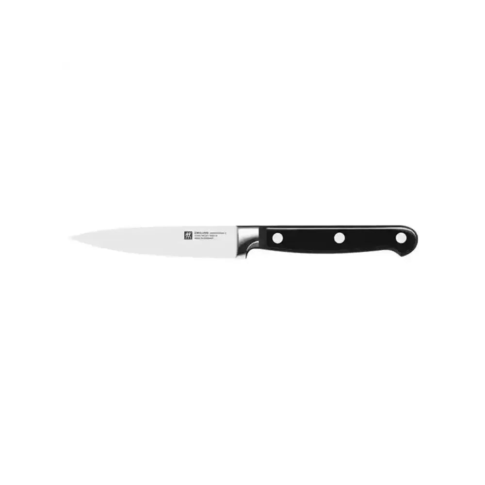 Paring knife with black handle on a white background