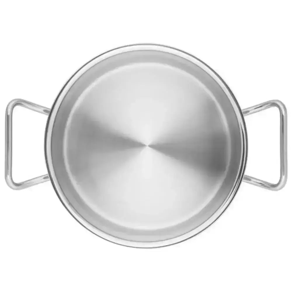 Stainless steel pot with handles on a white background