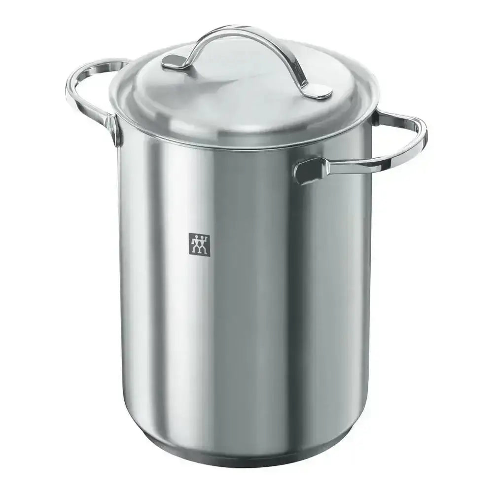 Stainless steel pot with lid on a white background