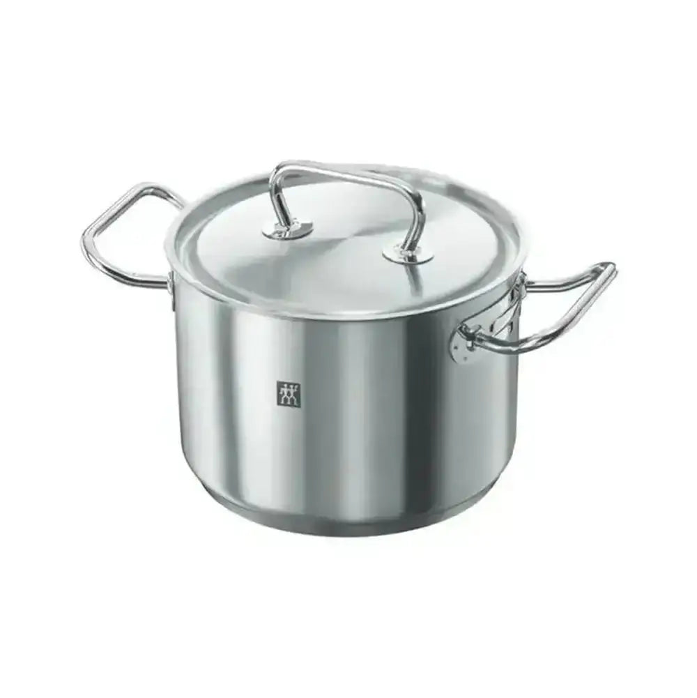 Stainless steel pot with lid on a white background